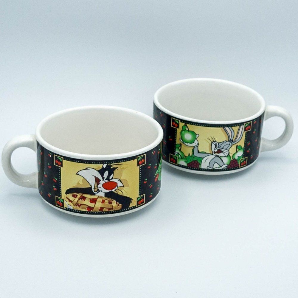 Looney Tunes Vintage 1998 Warner Bros Soup Mug Cup Set of 2